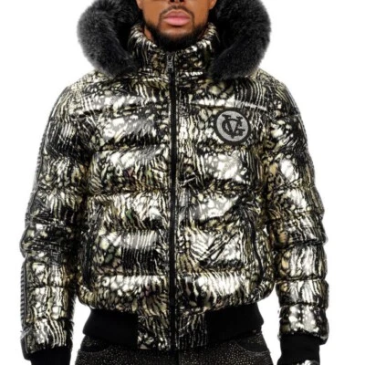 Chaqueta acolchada Avenue George V Paris cálida piel alta con capucha estampado animal 2XL 3XL Foto 1 de 4