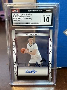 Zach Edey - 2023 Leaf Trinity Clear - RC Rookie Auto 1/1 Purple - CGC 10 10 - Picture 1 of 5