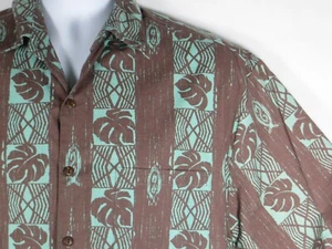 HILO HATTIE Camisa Grande para Hombre Aloha Marrón Hawaiano Verde Ti Hojas L - Imagen 1 de 7