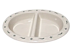 Longaberger Keramik gewebt Traditionen Erbe grün oval geteilt Servierschale - Bild 1 von 2