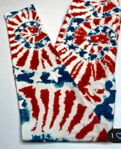 NEW LuLaRoe TC Leggings TIE DYE STAR SWIRL Military USA Patriotic Sz. 12-18 - Picture 1 of 3
