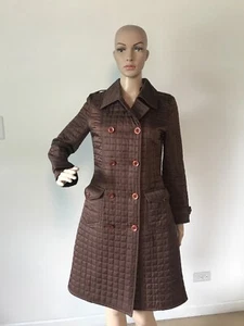 Susana Monaco braun gesteppt 100% Cupro Trenchcoat Zweireiher Jacke 4 / S - Bild 1 von 12