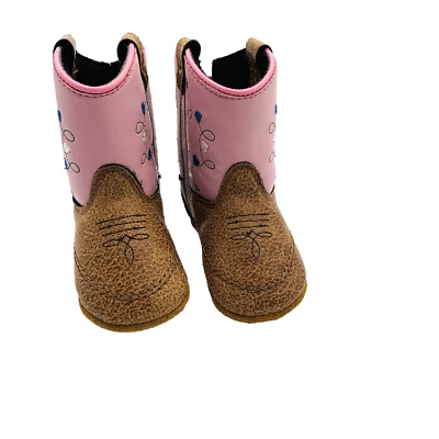 Girls Old West Boots Sz 1 Infant Poppets Round Toe 10101 Blue white Hearts  Z1 - Image 1 of 4