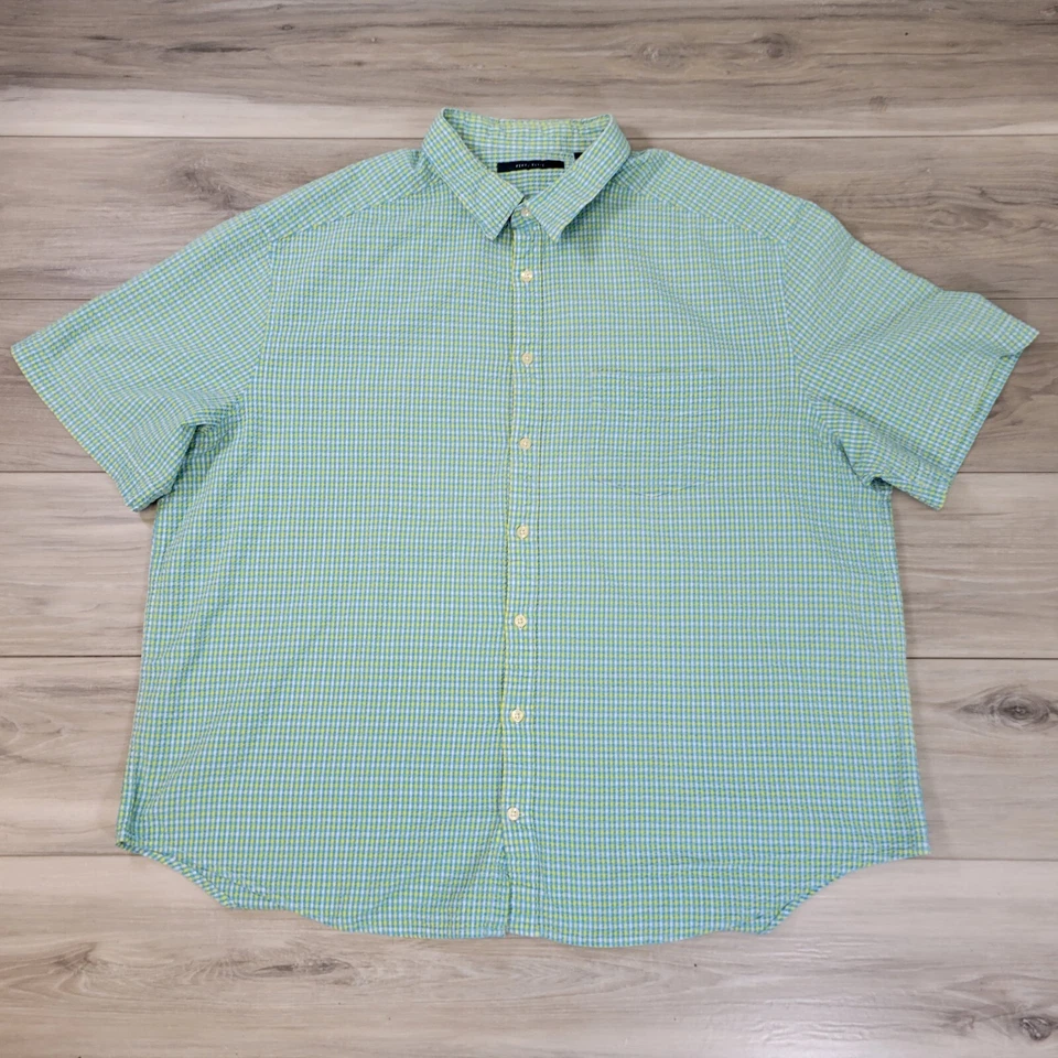 Perry Ellis Shirt Men's 2X Green Plaid Short Sleeve Casual - Image 1 of 4