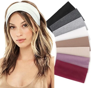 8Pack Wide Headbands for Women, Non Slip Thick Headbands Soft Cotton Boho Head B - Picture 1 of 7