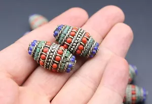 5PC, Nepalese Tibetan Tube Beads, Coral Beads, 25mm x 15mm Naicha Colorful Beads - Picture 1 of 8