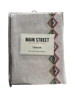 NWT Main Street Cloth Linen Blend tablecloth 60 in x 102 in Boho Embroidered - Image 1 of 4