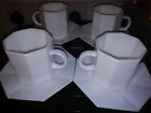 Vtg French Art Deco Style Octagonal Stacking Milk Glass Tea Coffee Cups  Saucer 