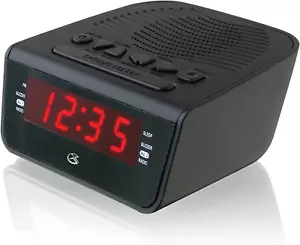 Dual Alarm Clock AM/FM Radio Red LED Display Snooze Digital Clock Black Modern - Picture 1 of 12
