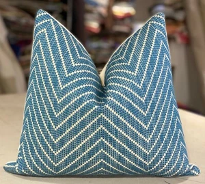 ONE LEE JOFA KELLY WEARSTLER TEAL "FUJI MODERNE" JACQUARD CUSTOM LUMBAR PILLOW - Picture 1 of 2