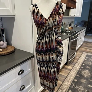 Badgley Mischka Colorful Sleeveless Ruched Bohemian Knee Length Sheath Dress 8 - Picture 1 of 13