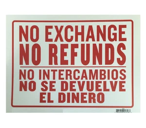2 Pcs 9 x 12 Inch Red & White Flexible Plastic " No Exchange " Sign - Picture 1 of 1