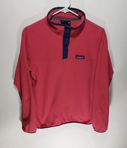 Womens Patagonia Pink Worn Wear Button Snap Fleece Jacket Size Medium M - Picture 1 of 4