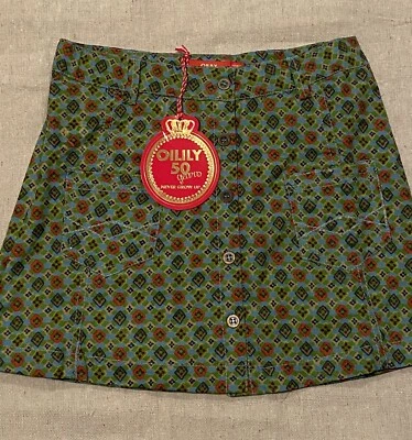 NWT Size 4 104 Oilily Shiver Green Geometric Print Cotton Poplin Skirt - Image 1 of 2