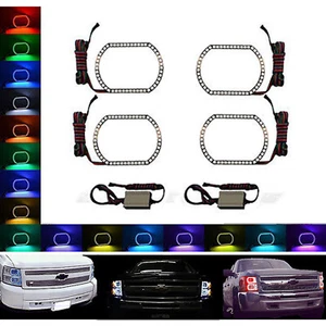 07-14 Chevy Silverado Multi-Color Changing Shift LED RGB Headlight Halo Ring Set - Picture 1 of 7
