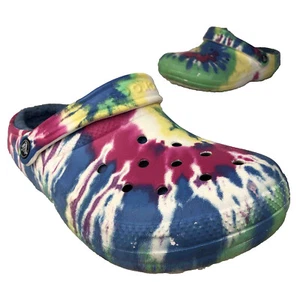 Zuecos clásicos forrados CROCS para mujer 8 para hombre’s 6 sin cordones arco iris tie dye en polvo azul - Imagen 1 de 12