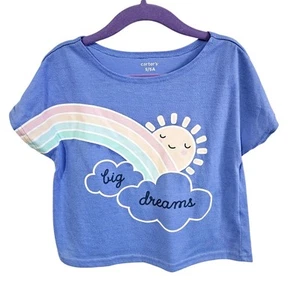 Carters Girls 5 Big Dreams Graphic Tee Shirt Blue Sunshine Rainbow Print Pastel - Picture 1 of 4