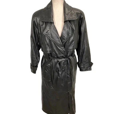 Pelle Studio траншея кожи женщин PSmall черный ремень классический двубортный винтажный - Изображение 1 из 4