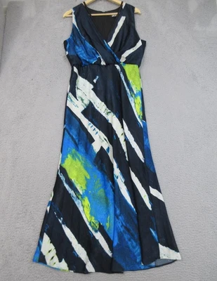 DKNY Dress Womens 8 Blue Green Abstract Print Sleeveless Maxi V Neck Wrap - Image 1 of 4