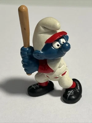 Vintage Schleich Smurfs Baseball Batter Smurf Made In Hong Kong Figurine - Image 1 of 4