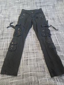 Pantalones de mezclilla de colección para mujer talla 28 bolsillos negros pierna recta utilitarios holgados carga patinadora Y2K - Imagen 1 de 8