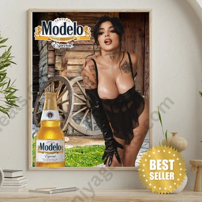 Mexican Girl Vintage Beer Poster Modelo Beer 18x24 sexy girl Bar Art Beer Decor - Image 1 of 3