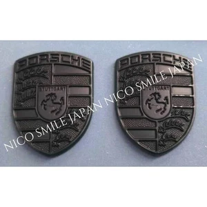 PORSCHE Emblema Placa Metal Negro Insignia Coche Decoración Set de 2 con Cinta Nuevo - Imagen 1 de 2