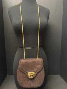 Vintage Frenchy of California Brown Suede Crossbody Handbag Purse Gold Chain EUC - Picture 1 of 17