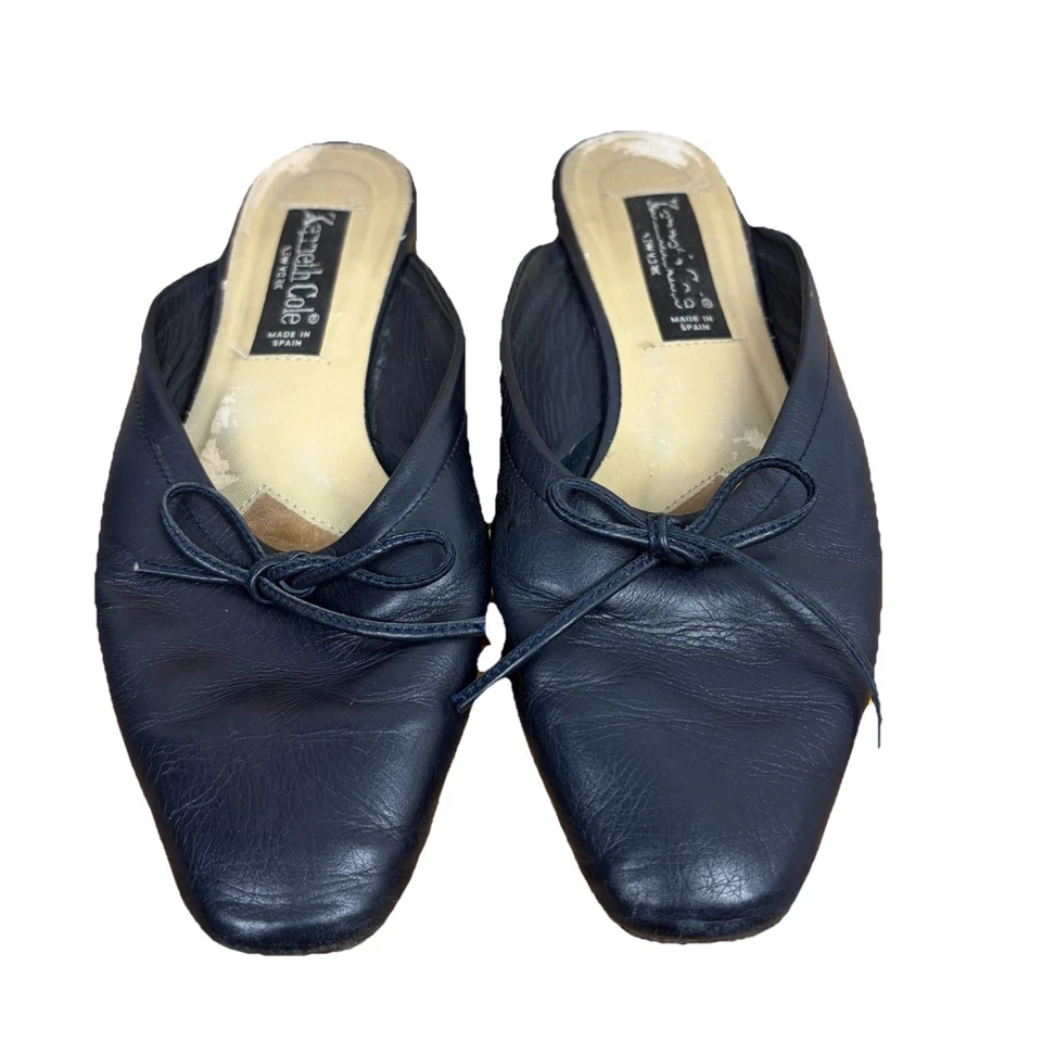Винтажный Kenneth Cole балет плоский мулы кожи синий размер 8,5 минималистский Испания - Изображение 1 из 4
