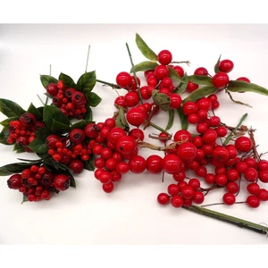 Mixed Lot Red Faux Berries on Floral Picks Holiday Winter Craft Decor - Picture 1 of 6