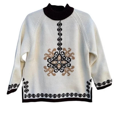 Suéter Esquí Nórdico Geométrico Cuello Cremallera Alta Tejido Marrón Crema Años 60 70 De Colección XL Foto 1 de 4