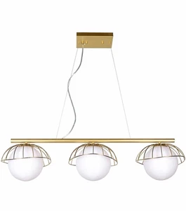 LED Gold 3-Light Linear Globe Chandelier Dimmable Pendant Light for Kitchen - Picture 1 of 8