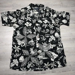 VTG Polo Ralph Lauren Mens Shirt Black M Hawaiian Camp LoopCollar Spartan Floral - Picture 1 of 9