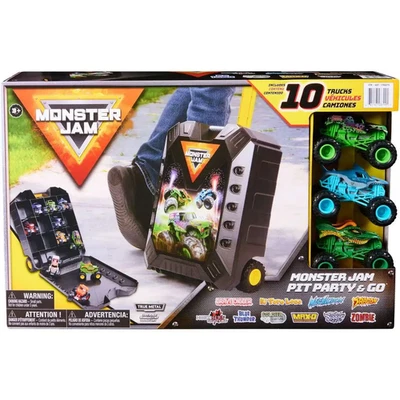 Estuche de transporte Monster Jam Pit Party & Go con mango extendido y 10 camiones 1:64 Foto 1 de 4