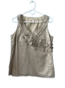J. CREW NEU Damen Gold Rüschen Ärmellos Top Bluse Gefüttert 100% Baumwolle Größe 6 - Bild 1 von 8