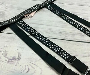 VICTORIAS SECRET BLACK SATIN SHINE STRAP RHINESTONE GARTER BELT M/L - Picture 1 of 2