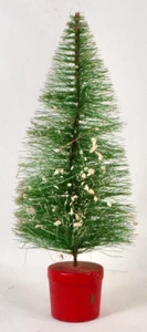 Bottle Brush Christmas Tree Red Wood Bucket Base Flocked Snow 7in Vintage #9 - Picture 1 of 9