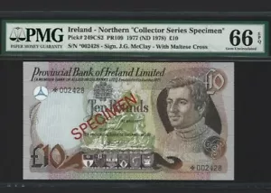 1977 NORTHERN IRELAND 10 POUNDS SPECIMEN PMG66 EPQ GEM UNC <P-249CS2> - Picture 1 of 2