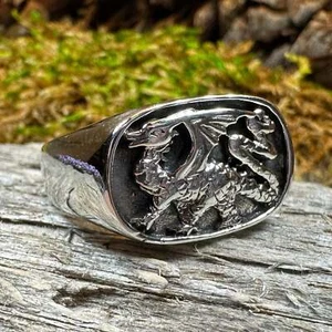 Sterling Silver Welsh Dragon Statement Ring Large Wales Celtic Ring 925 - Picture 1 of 10