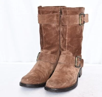 PAUL GREEN MUNCHEN Gamuza Marrón Cremallera Lateral Cinturón Motociclista Medio Pantorrilla Botas Mujer Talla 8 Foto 1 de 4