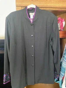 Coldwater Creek Womens Jacket Coat Size 2x embroidered, black, and purple detail - Picture 1 of 4
