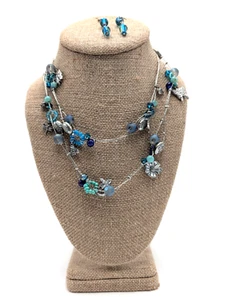 NWT Christopher & Banks Blue Glass Bead & Silver Tone Charms Necklace & Earrings - Picture 1 of 15