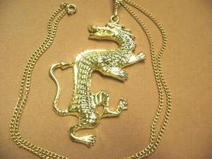 NEW OLD STOCK- FIERCE 4 " LONG DRAGON PENDANT GOLD TONE CHAIN NECKLACE - Picture 1 of 5