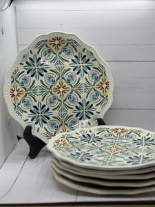 Athena Pier 1 Set Of 6 Salad Plates Blue White Mediterranean Style 8.75 Inches - Picture 1 of 2