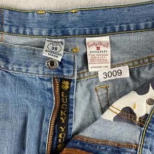 Lucky Brand Jeans Mens 38 Blue Loose Straight Dungarees Distressed Ripped Frayed - Picture 1 of 20