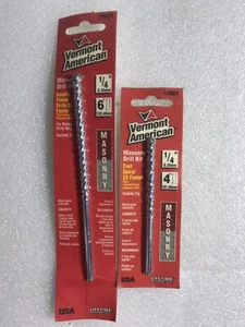 Two Vermont American 1/4 in. Steel Masonry Drill Bits 6" And 4" Carbine Tips - Picture 1 of 1