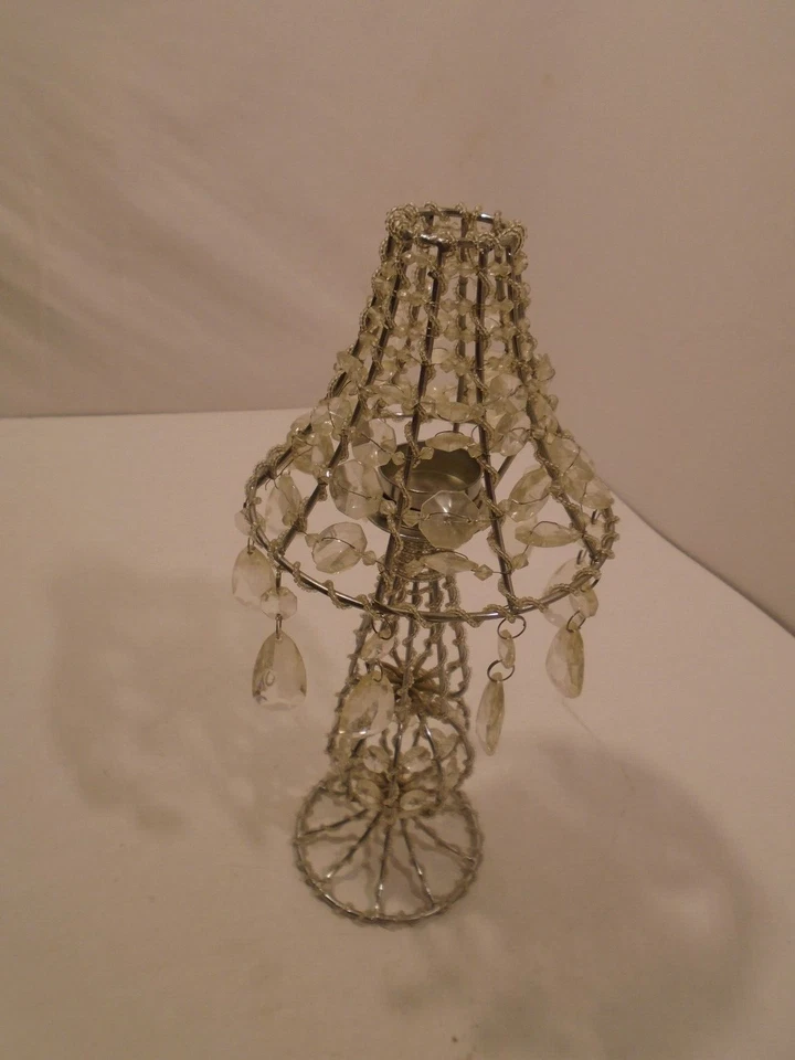 "Lámpara de mesa de metal con cristales y cuentas acrílicas colgantes TEA LIGHT 14""" Foto 1 de 4