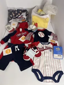 NWT Gymboree Boys Preemie Up to 5lbs Navy Blue Red Baseball 9PC Outfit Blanket+ - Picture 1 of 12