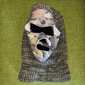 Vintage Camo Balaclava Ski Hunting Face Mask Warm Made In USA Bank Robber Beanie - Picture 1 of 7