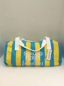 NEW  Travel / Gym Tote Bag Full Zipper with Handles Blue Yellow Striped Canvas - Picture 1 of 15